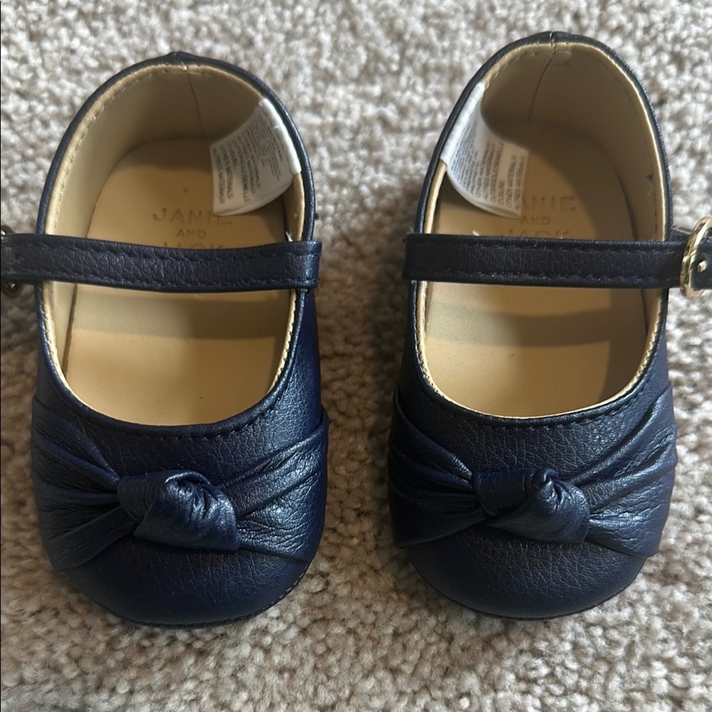 Janie and Jack Blue Dress Shoes with Bow Detail